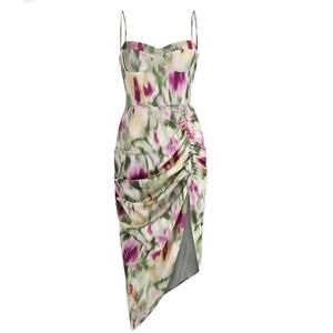 Cider Floral Satin Ruched Midi Dress Size L Watercolor Y2K Party Coquette